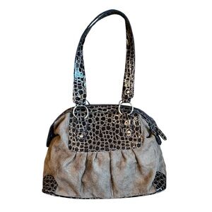 Elegant Croc-Embossed Tan and Brown Handbag GUC